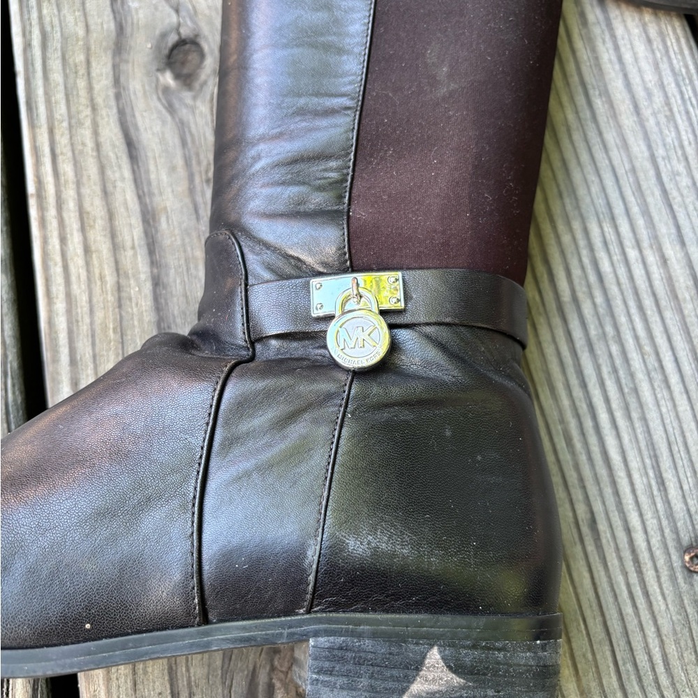 Michael Kors Women Hamilton Stretch Black Leather Equestrian Riding Boots sz 8